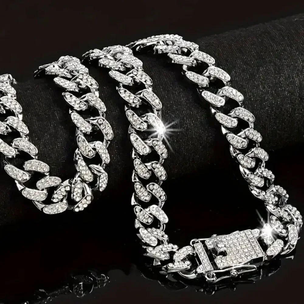 🩶 NEW Men's or Women’s Silver Rhinestone Chain Necklace 🩶